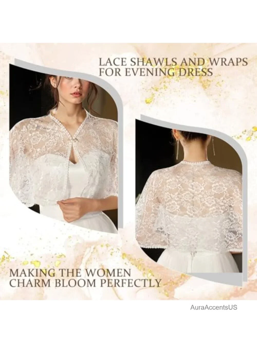 White Lace Wedding Shawl, Floral Embroidered Shrug Cape, Pearl Button